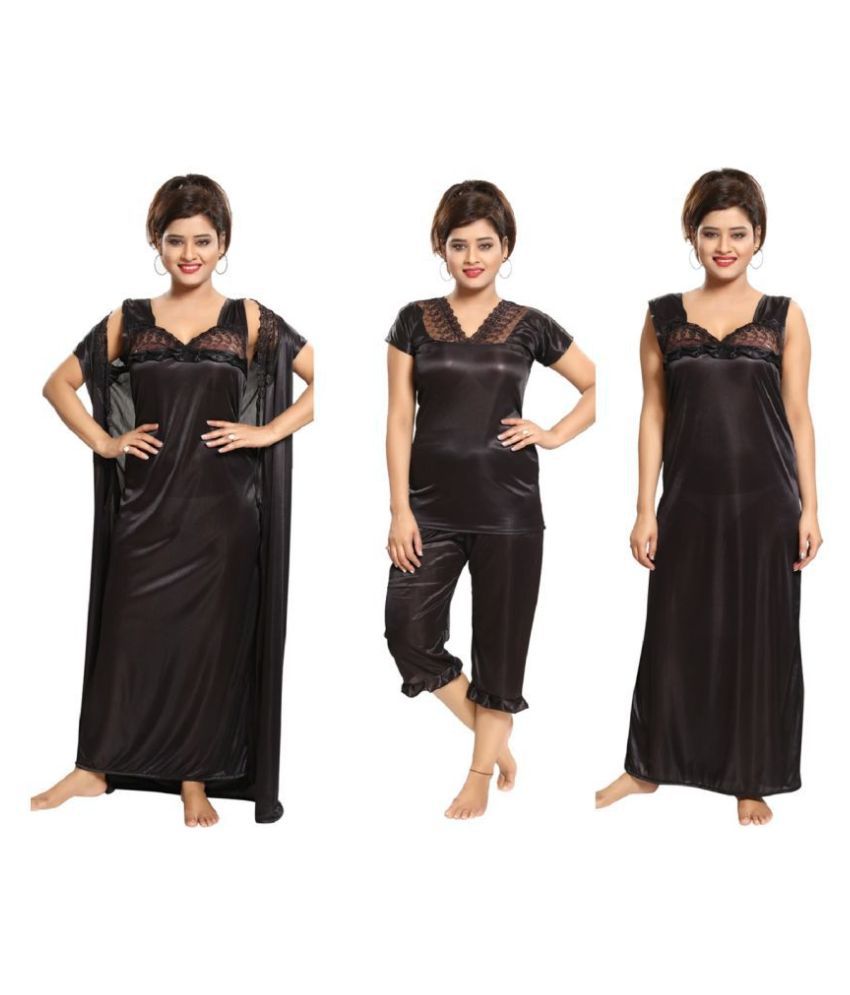     			Reposey Satin Nighty & Night Gowns - Black Pack of 4
