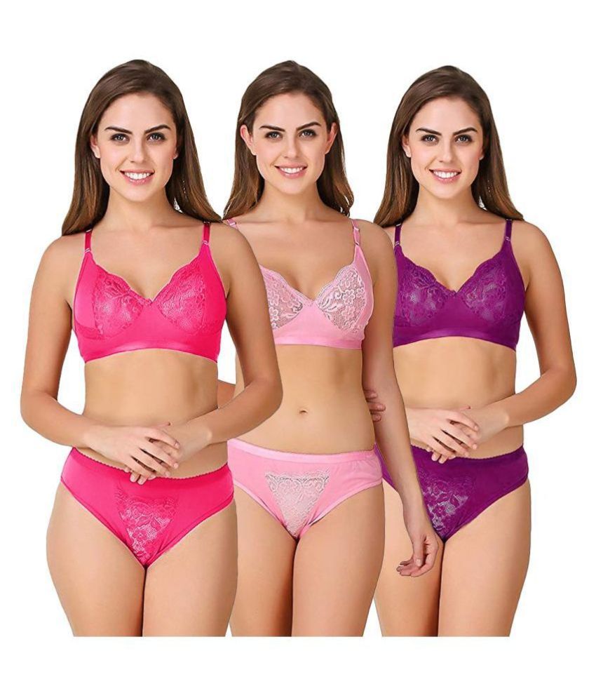     			TCG Pack of 3 Cotton Lycra Women's Bra & Panty Set ( Multi Color )