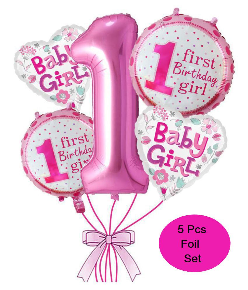     			RTB Enterprises 5pcs 1st Birthday Balloons Baby Girl Pink Balloon Set Birthday for Party Decoration, Kids Birthday Decoration, Celebration - Pack of 1