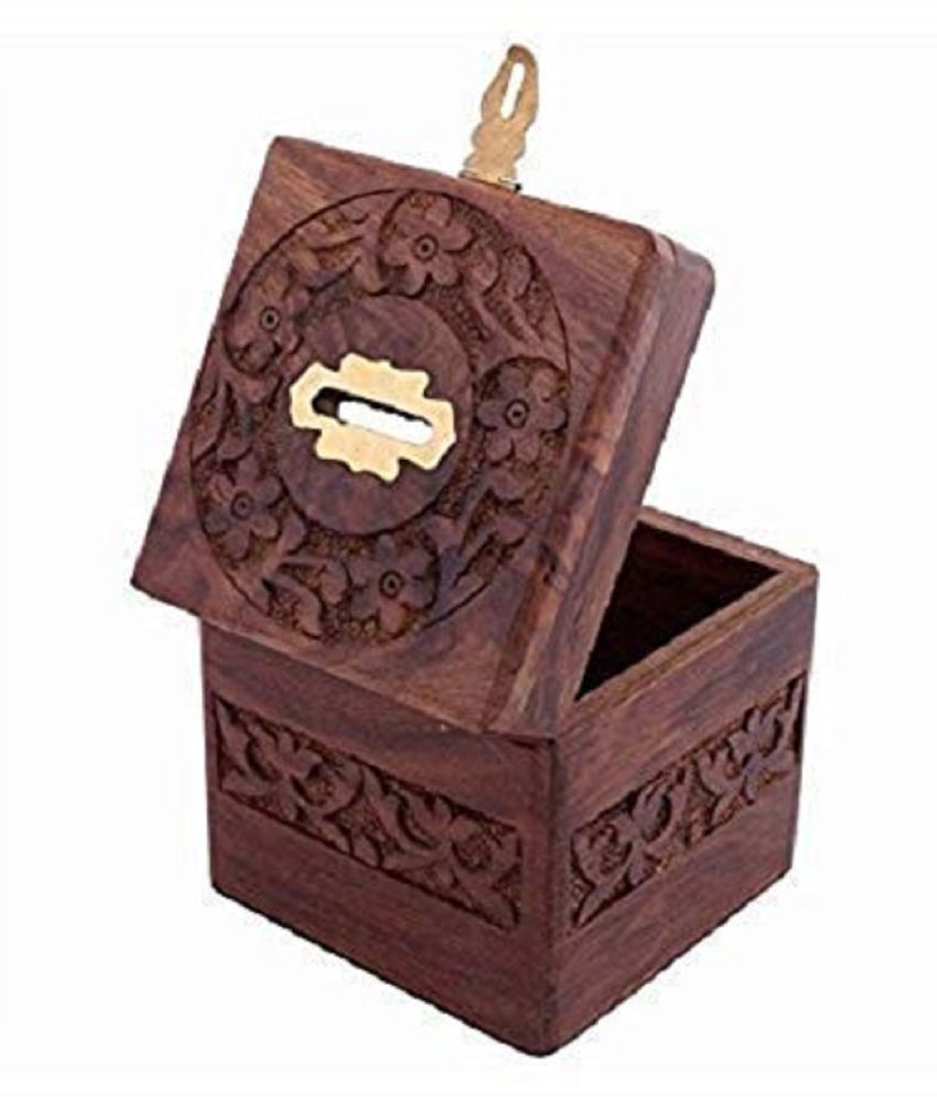 Wooden Piggy Bank | Money Bank | Gullak for Kids | Birthday Gift for Kids and Adults | Handmade Wooden Coin Box Holder | Money Box Coin Bank with Lock (Square Shape)