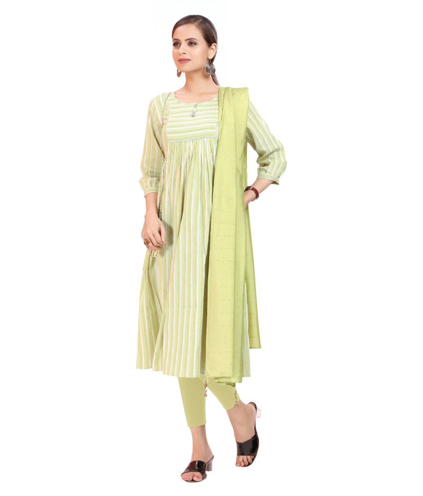     			Madhuram Textiles - Green Silk Blend Women's Flared Kurti ( Pack of 1 )