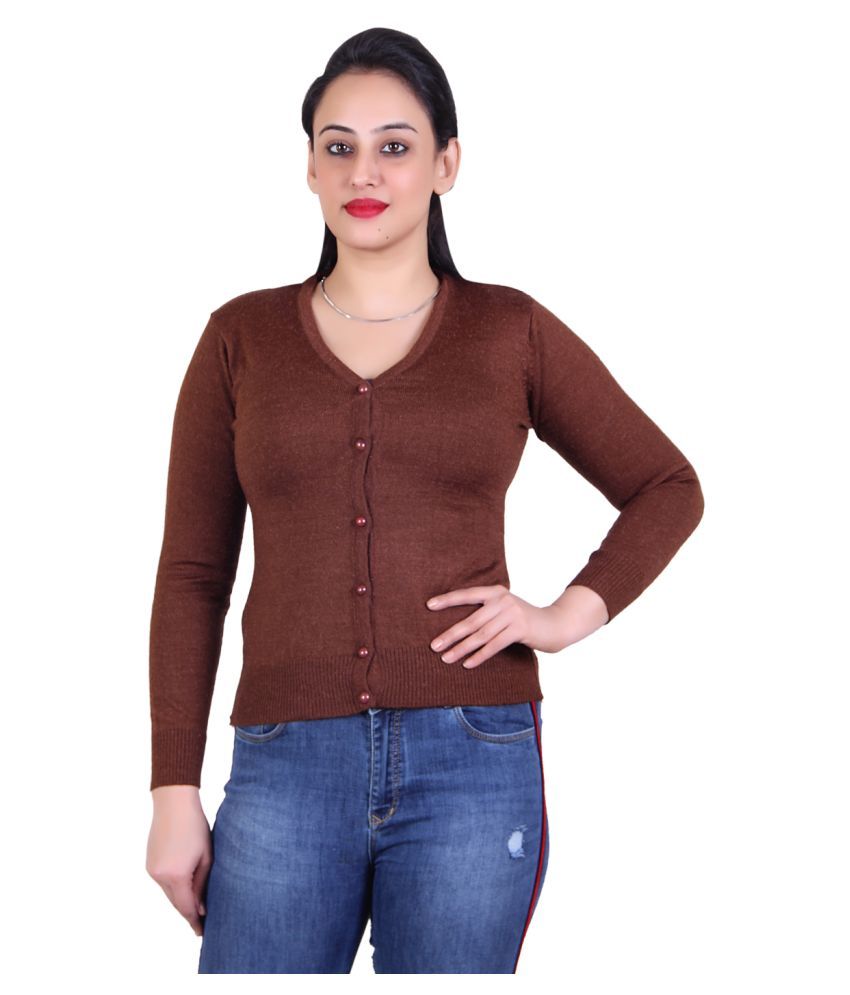     			Varenyam Acrylic Brown Cardigans Dress - Single