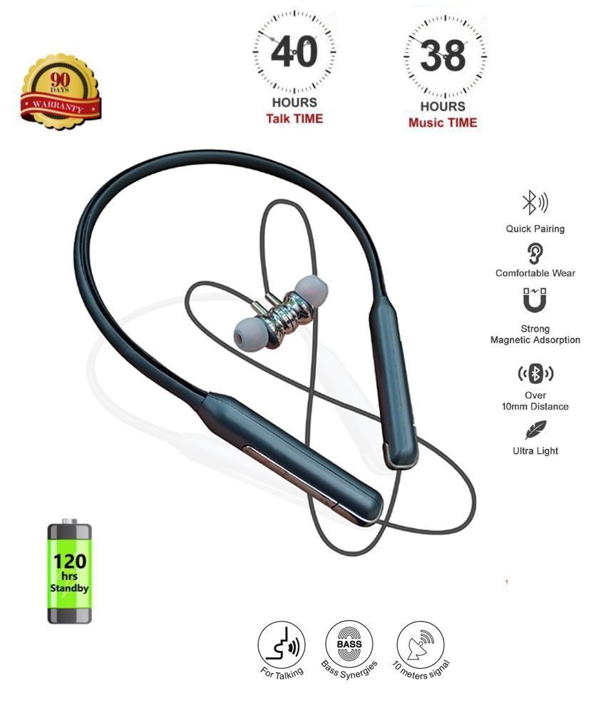 Hitage BT-86 [ 40 HOURS BATTERY MUSIC ] LIGHTWEIGHT Magnetic Sports Premium Wireless NECKBAND BLUETOOTH Headset Headphones/Earphones