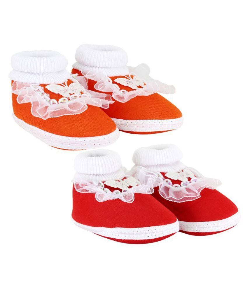     			Neska Moda Baby Boys And Baby Girls Orange And Red Soft Slip On Booties For 0 To 6 Months