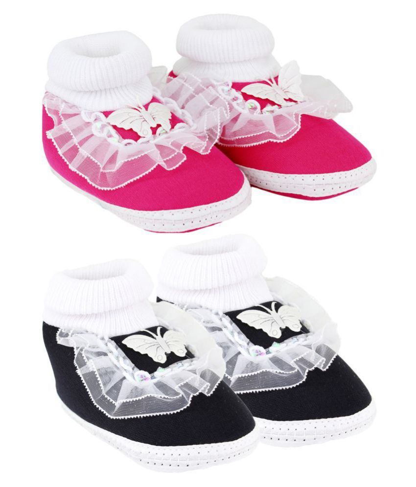     			Neska Moda Baby Boys and Baby Girls Pink and Black Booties for 0 to 6 Months