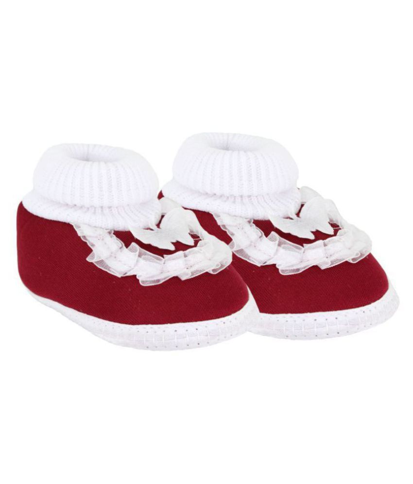     			Neska Moda Baby Unisex Frill Butterfly Maroon Booties/Shoes For 0 To 12 Months Infants-BT84