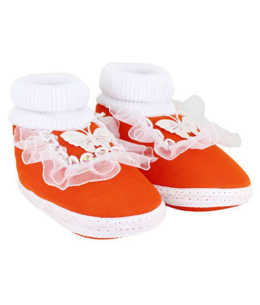     			Neska Moda Baby Unisex Frill Butterfly Orange Booties/Shoes For 0 To 12 Months Infants-SK140