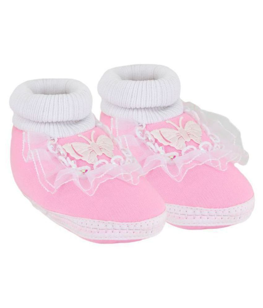 Neska Moda Baby Unisex Frill Butterfly Baby Pink Booties/Shoes For 0 To 12 Months Infants-SK179