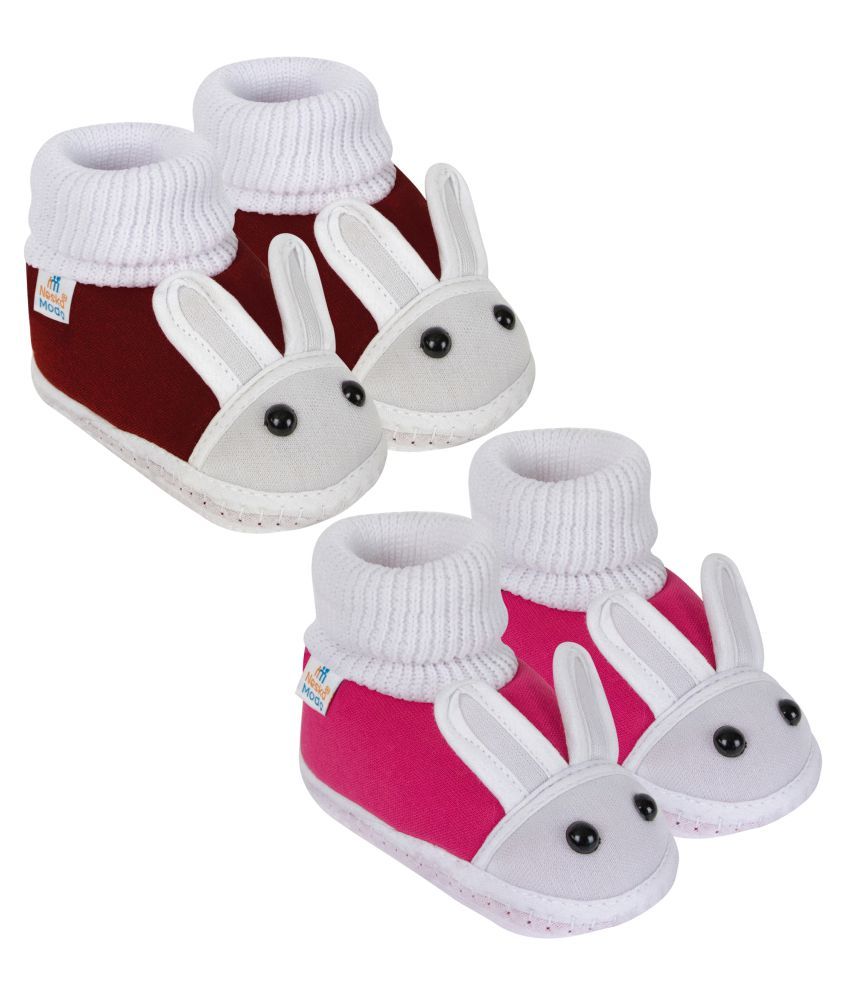     			Neska Moda Baby Unisex Set Of 2 Pair Booties for 0 to 3 Months (Red,Pink) -BT368andBT369