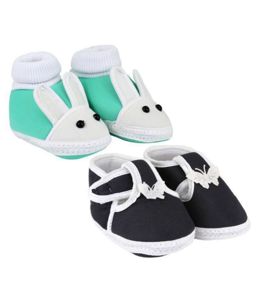     			Neska Moda Pack Of 2 Baby Boys & Girls Black And Green Cotton Booties For 0 To 12 Months