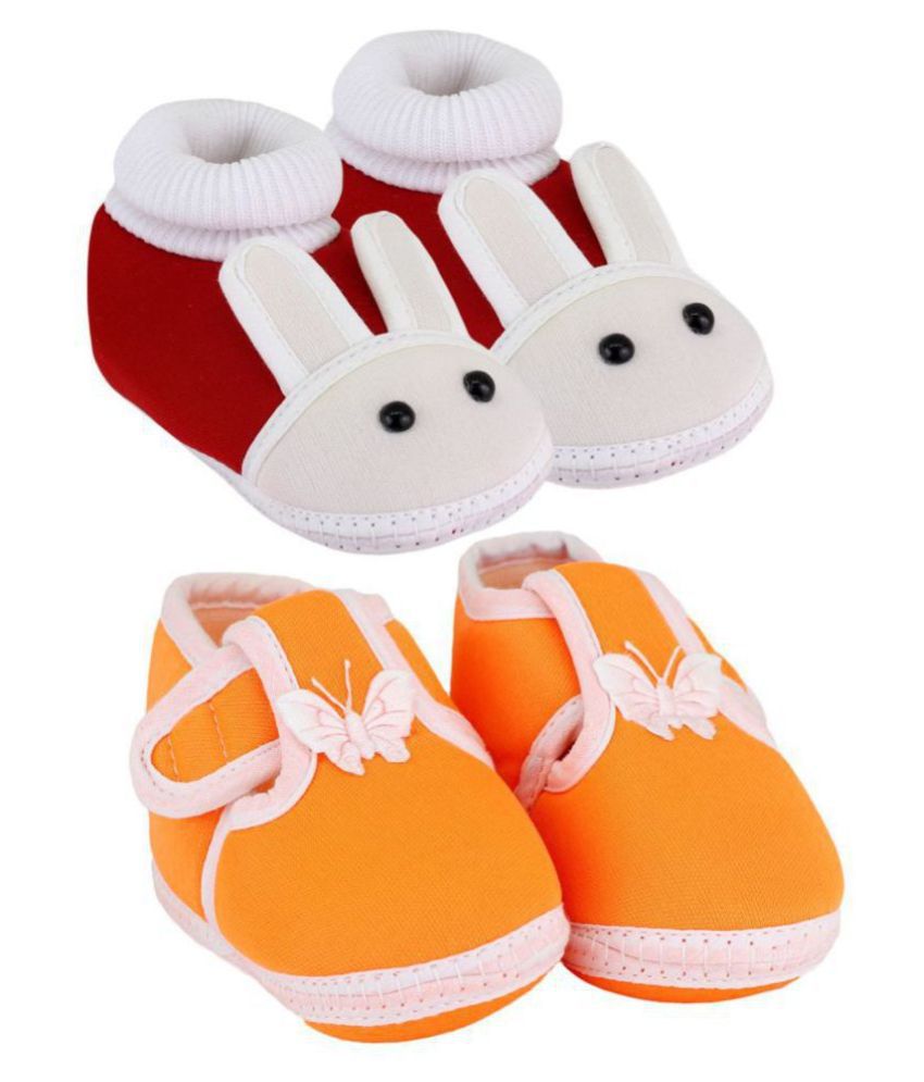 Neska Moda Pack Of 2 Baby Boys & Girls Orange And Maroon  Cotton Booties For 0 To 12 Months