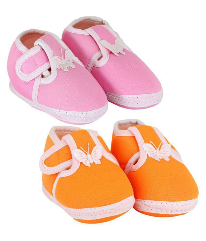     			Neska Moda Pack Of 2 Baby Infant Soft  Orange and Baby Pink Booties For Age Group 0 To 12 Months