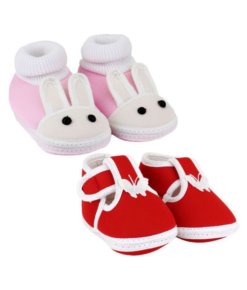     			Neska Moda Pack Of 2 Baby Boys & Girls Pink And Red Cotton Booties For 0 To 12 Months