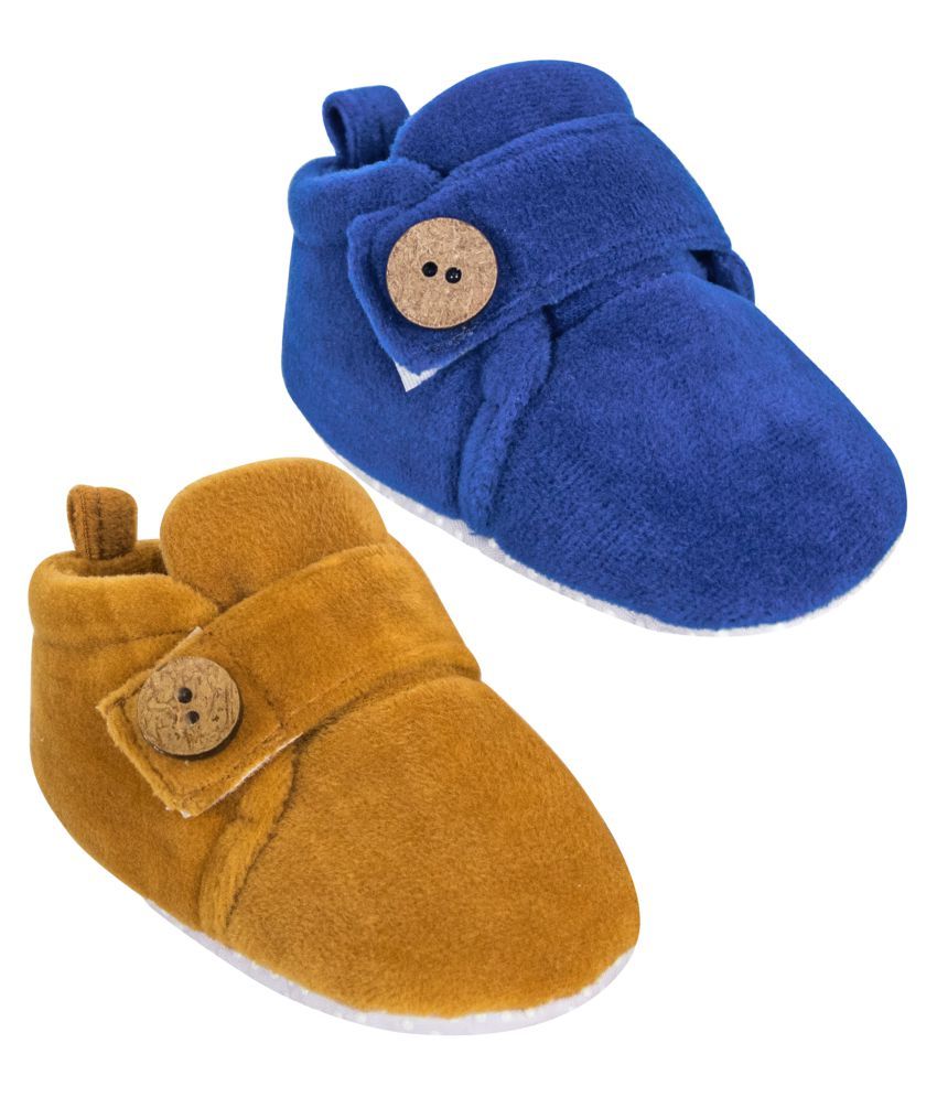     			Neska Moda Set Of 2 Pair Baby Boys & Baby Girls 6 To 9 Months Velvet Booties (Dark Blue,Brown) -BT783andBT788