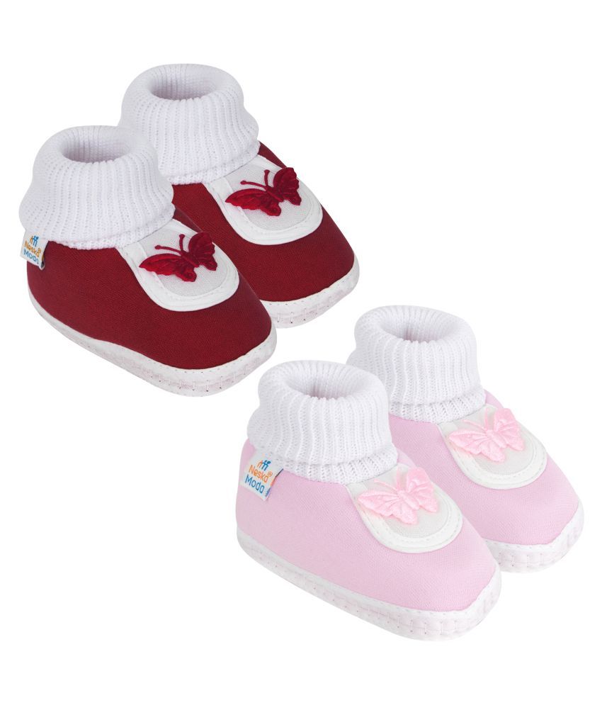     			Neska Moda Unisex Set Of 2 Pair Booties for 6 to 9 Months (Maroon,Pink) -BT85andSK175