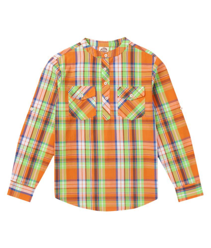     			Cub McPaws Boys Mandarin Collar Full Sleeves Shirt | Checkered Print | Turn-up Sleeves | 4 - 12 Years