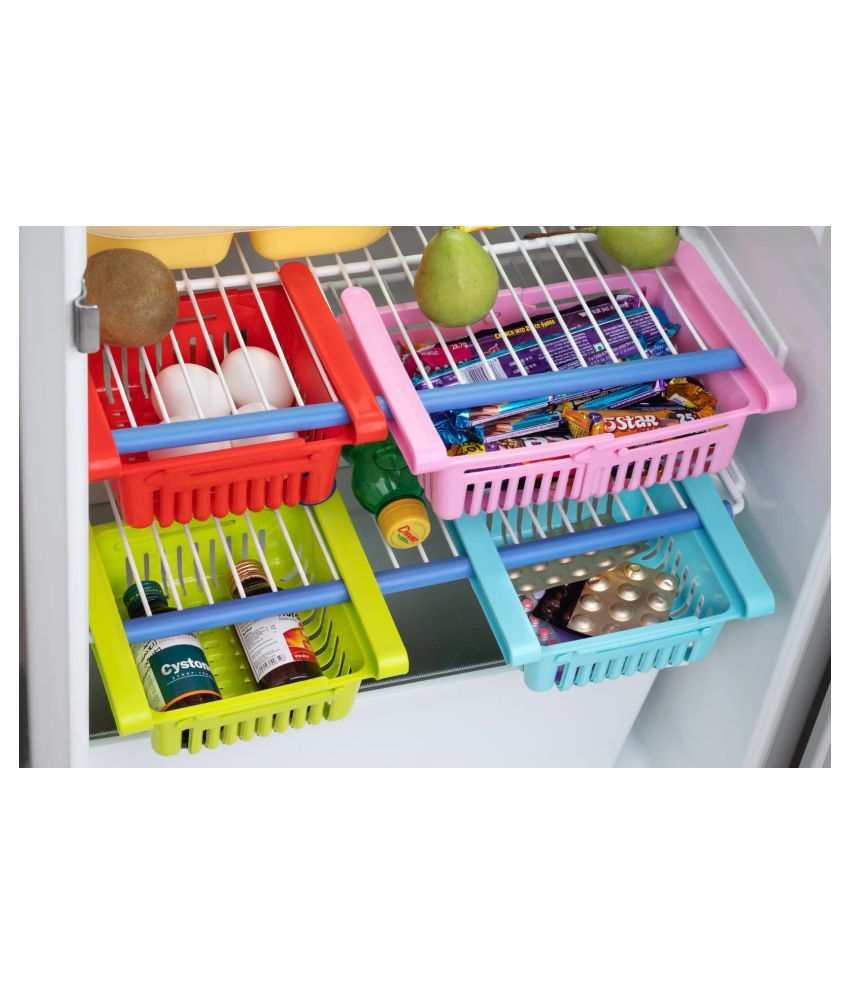 HOMETALE Fridge Organizer Drawer 4pcs Adjustable Fridge Storage Basket, Fridge Racks Tray