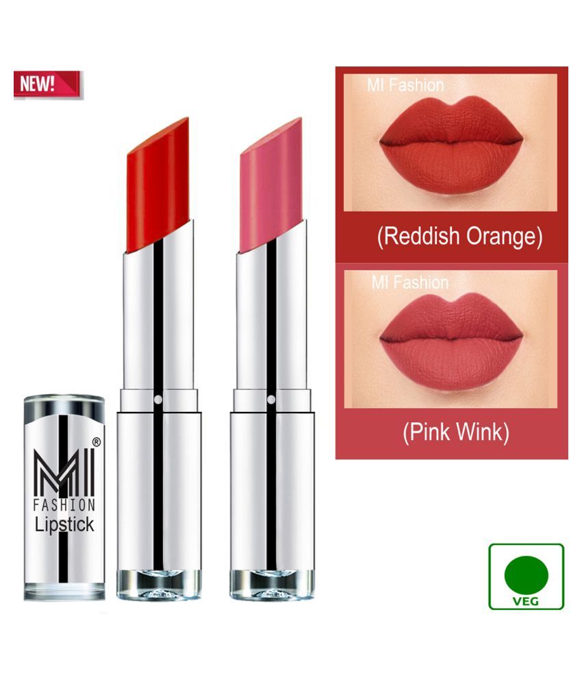     			MI FASHION 100% Veg Soft Matte Long Stay Lipstick Pink Wink Orange Pack of 2 7 g