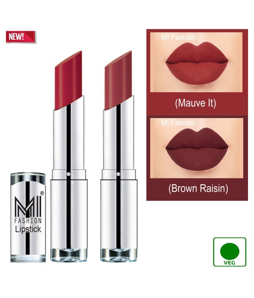     			MI FASHION 100% Veg Soft Matte Long Stay Lipstick Brown Raisin Mauve Pack of 2 7 g