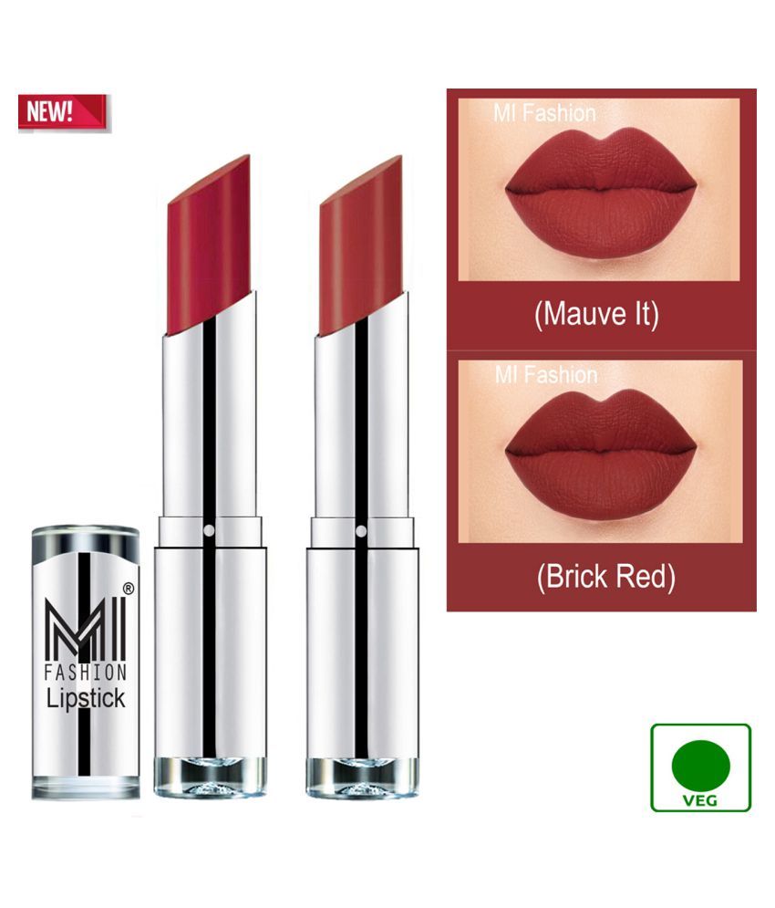     			MI FASHION 100% Veg Soft Matte Long Stay Lipstick Brick Red Mauve Pack of 2 7 g