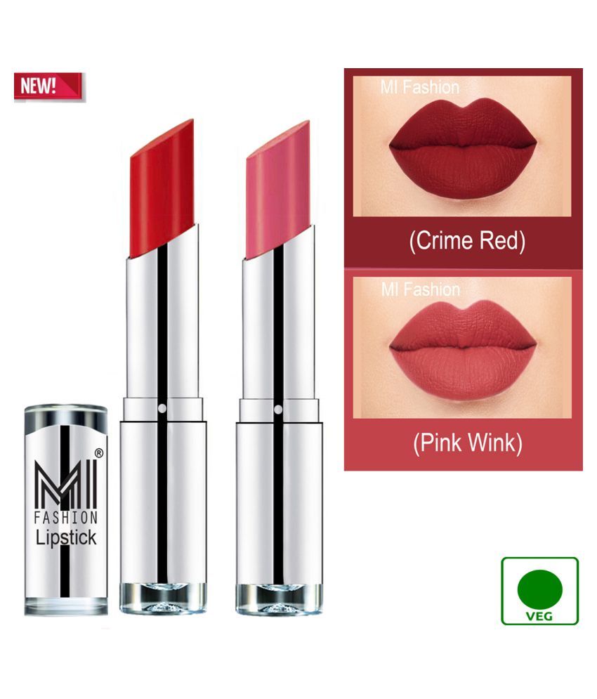     			MI FASHION 100% Veg Soft Matte Long Stay Lipstick Pink Wink Red Pack of 2 7 g