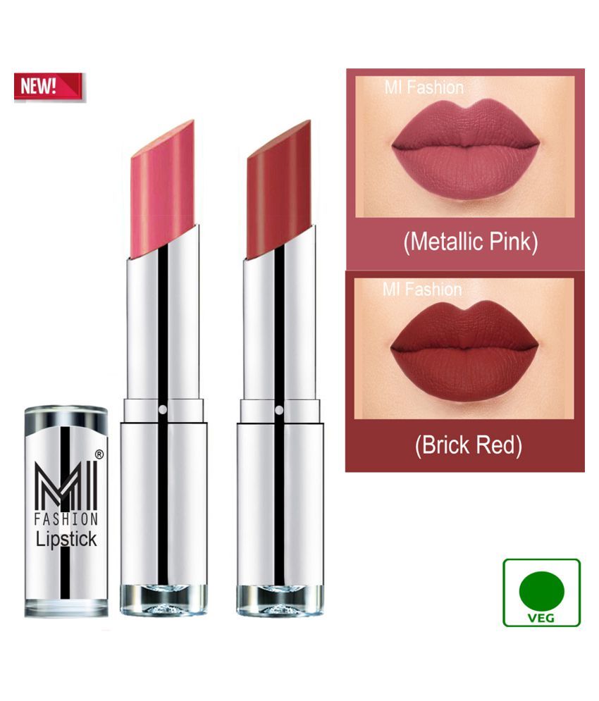     			MI FASHION 100% Veg Soft Matte Long Stay Lipstick Brick Red Nude Pack of 2 7 g