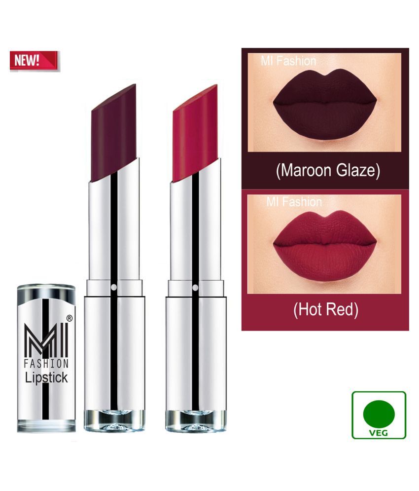     			MI FASHION 100% Veg Soft Matte Long Stay Lipstick Dry Red Maroon Pack of 2 7 g