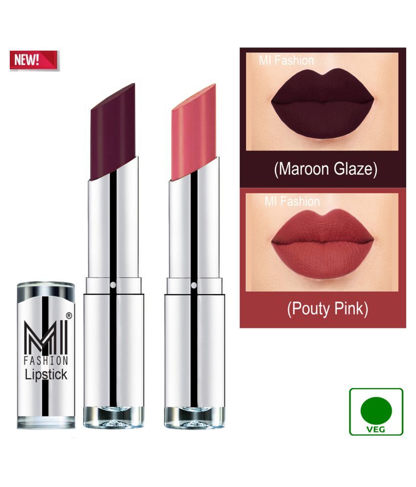     			MI FASHION 100% Veg Soft Matte Long Stay Lipstick Pouty Pink Maroon Pack of 2 7 g