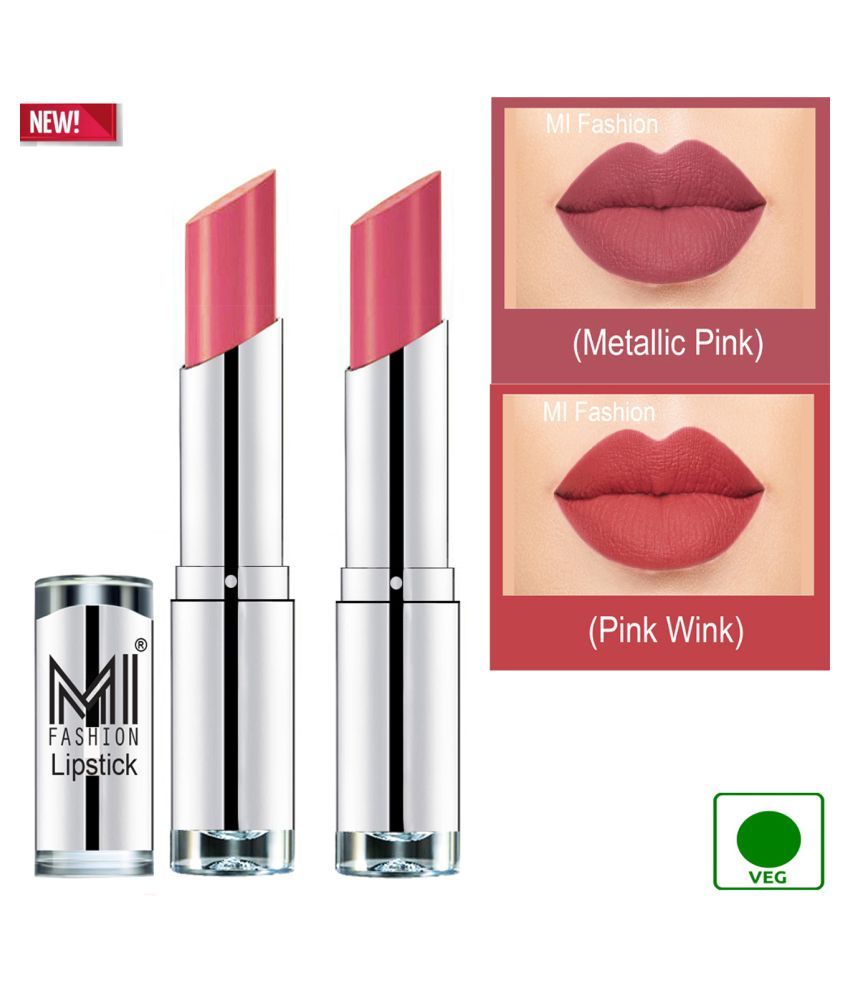     			MI FASHION 100% Veg Soft Matte Long Stay Lipstick Pink Wink Nude Pack of 2 7 g