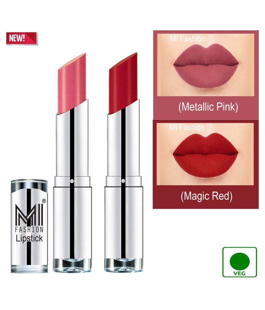     			MI FASHION 100% Veg Soft Matte Long Stay Lipstick Romantic Red Nude Pack of 2 7 g