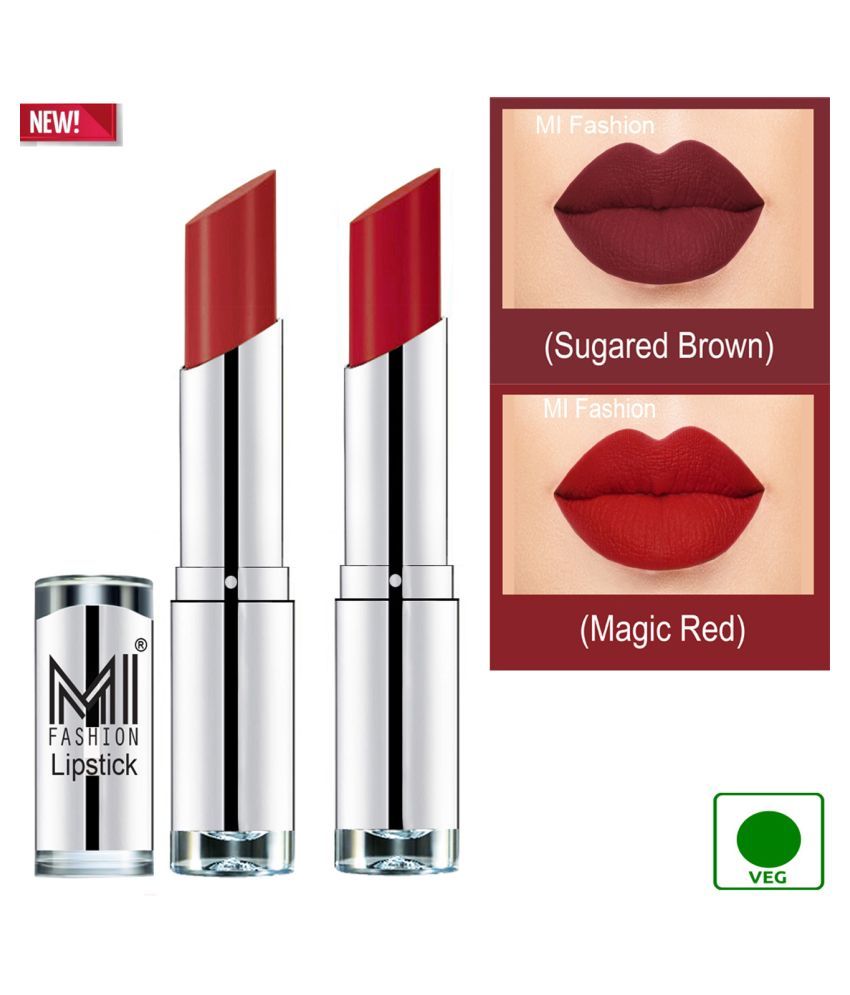     			MI FASHION 100% Veg Soft Matte Long Stay Lipstick Romantic Red Brown Pack of 2 7 g