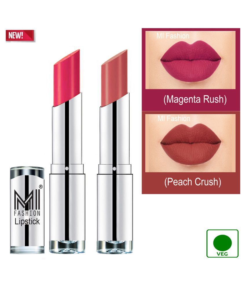     			MI FASHION 100% Veg Soft Matte Long Stay Lipstick Peach Crush Magenta Pack of 2 7 g