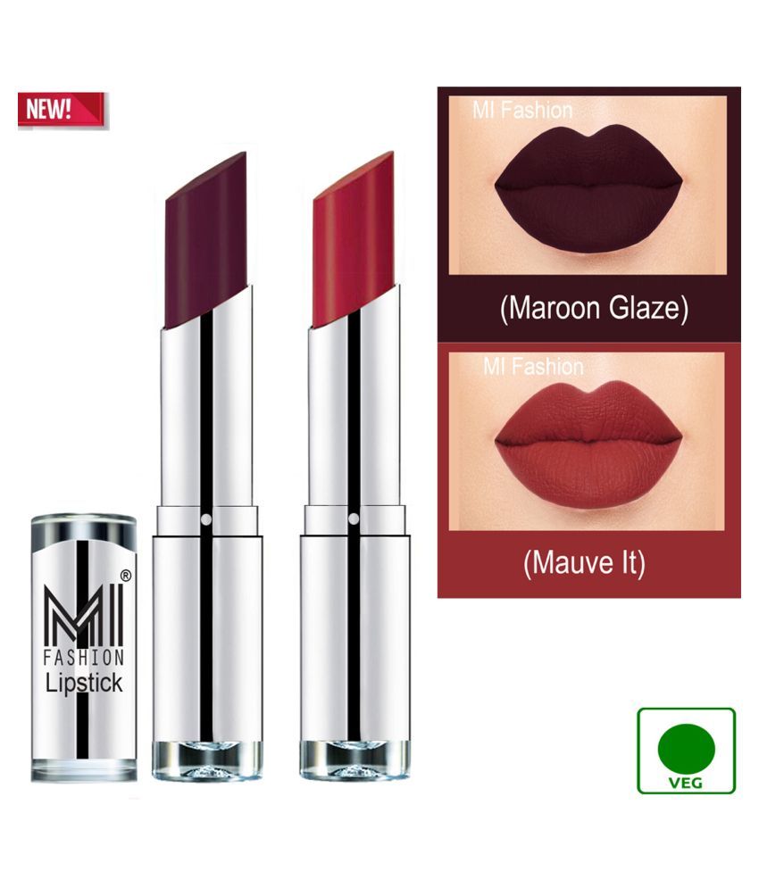     			MI FASHION 100% Veg Soft Matte Long Stay Lipstick Mauve Maroon Pack of 2 7 g