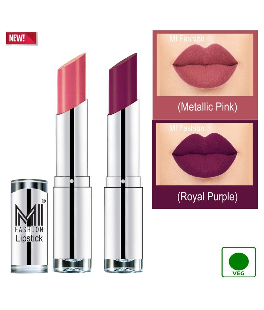     			MI FASHION 100% Veg Soft Matte Long Stay Lipstick Purple Passion Nude Pack of 2 7 g