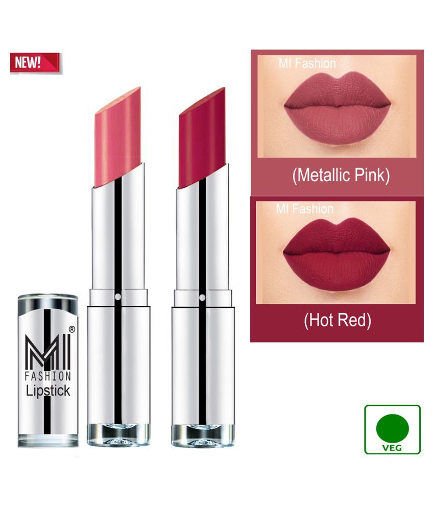     			MI FASHION 100% Veg Soft Matte Long Stay Lipstick Dry Red Nude Pack of 2 7 g