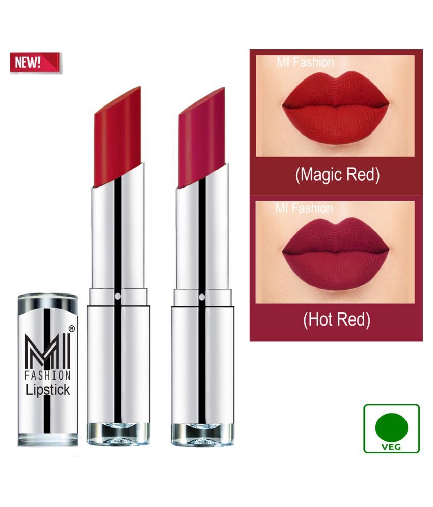     			MI FASHION 100% Veg Soft Matte Long Stay Lipstick Dry Red Red Pack of 2 7 g