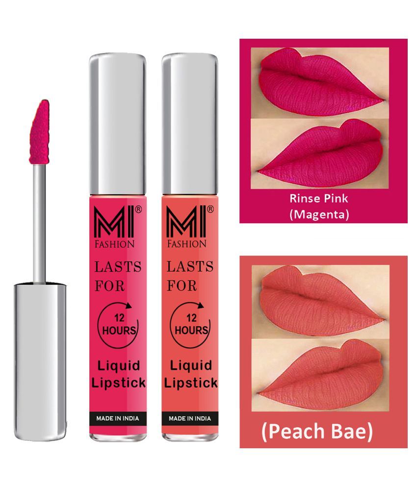     			MI FASHION Highly pigmented Lip Gloss Liquid Lipstick Peach Bae Magenta Pack of 2 6 mL