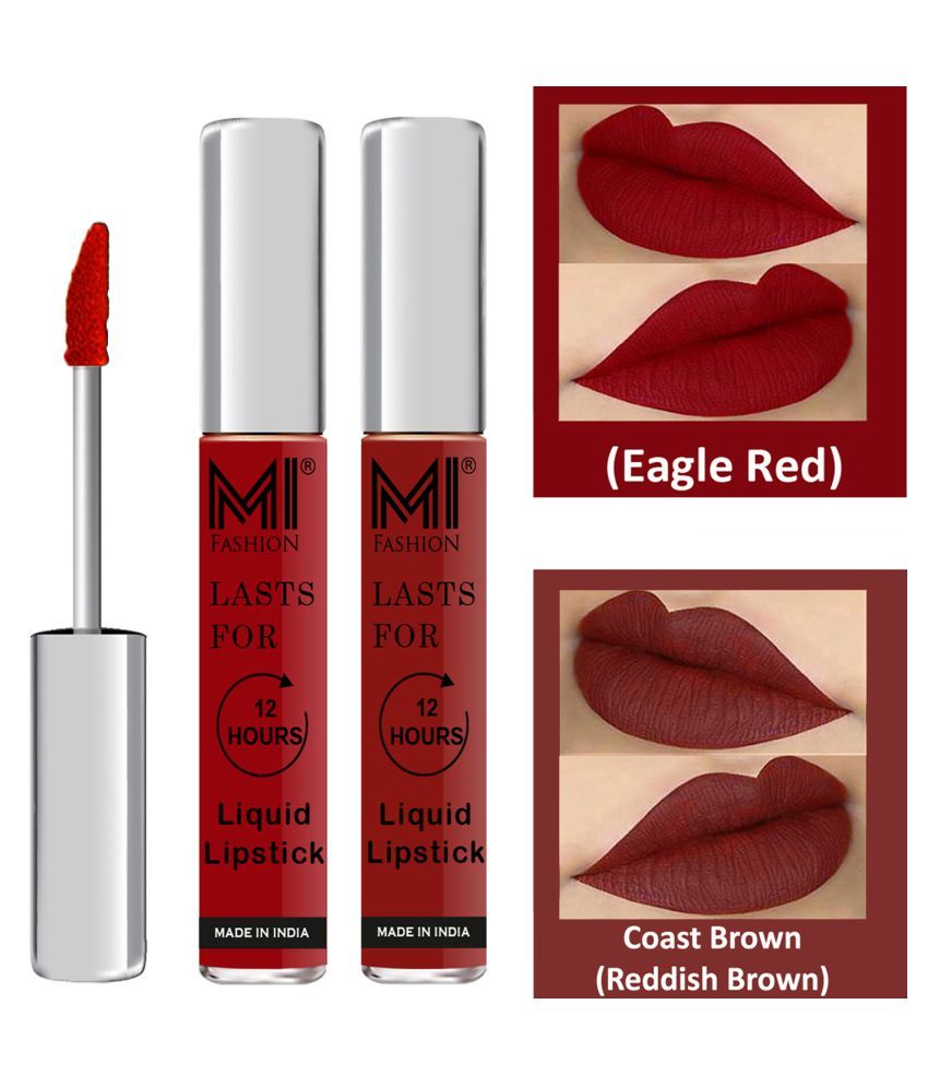     			MI FASHION Highly pigmented Lip Gloss Liquid Lipstick Coast Brown Red Pack of 2 6 mL