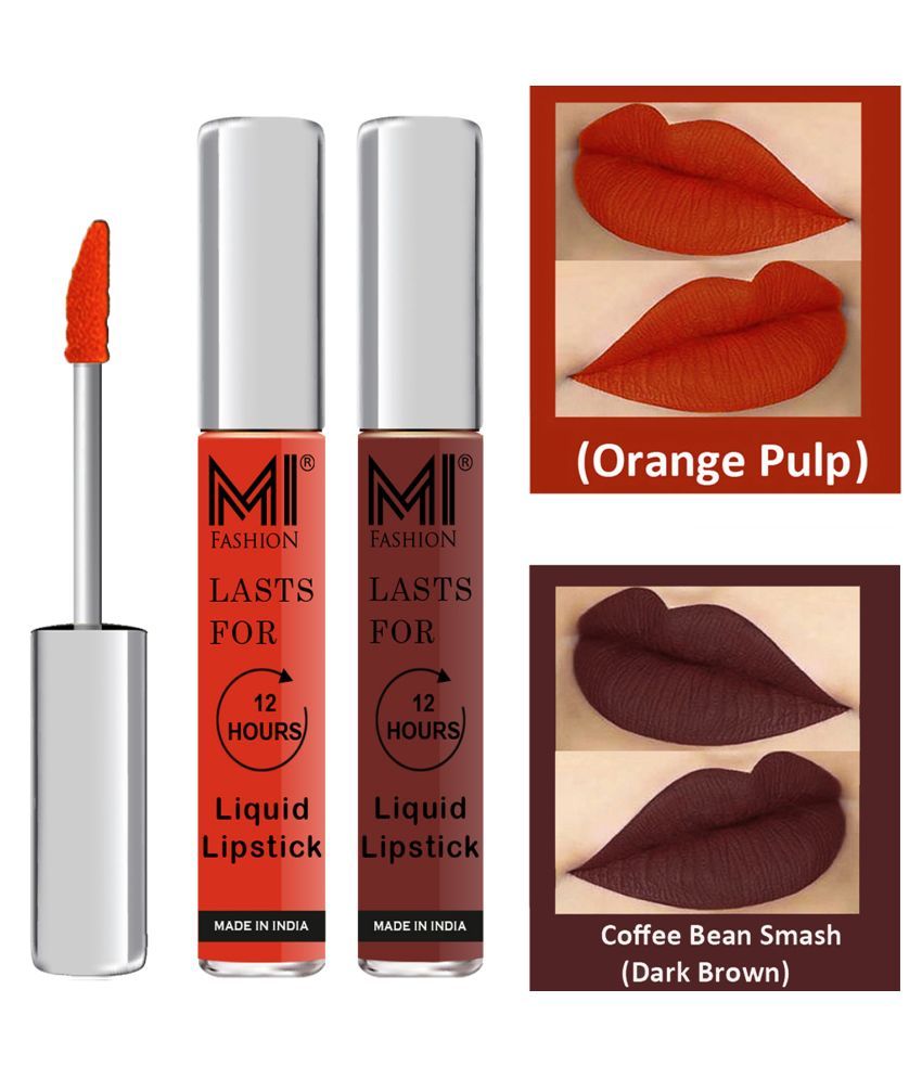     			MI FASHION Highly pigmented Lip Gloss Liquid Lipstick Dark Brown Orange Pack of 2 6 mL