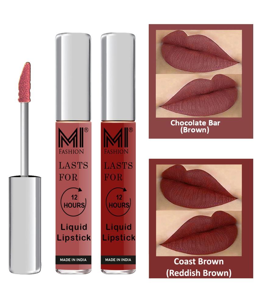     			MI FASHION Highly pigmented Lip Gloss Liquid Lipstick Coast Brown Brown Pack of 2 6 mL