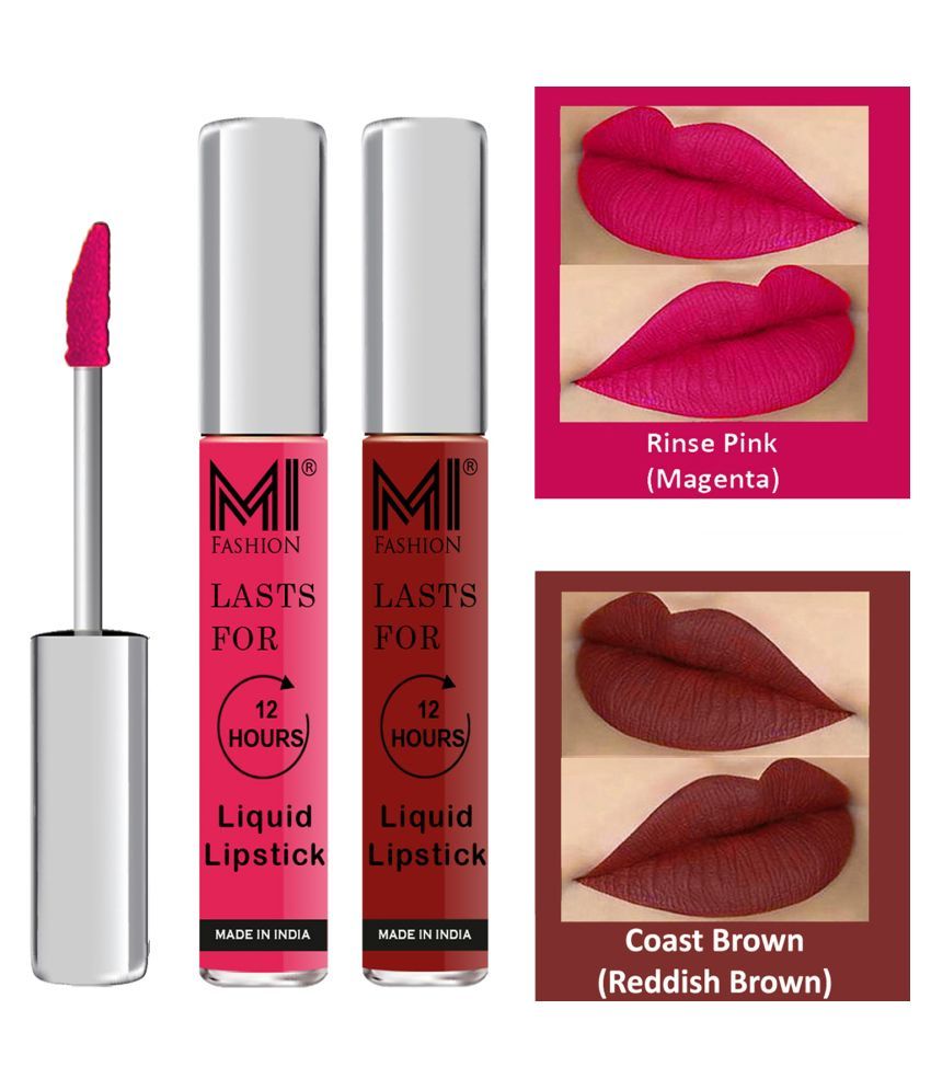     			MI FASHION Highly pigmented Lip Gloss Liquid Lipstick Coast Brown Magenta Pack of 2 6 mL