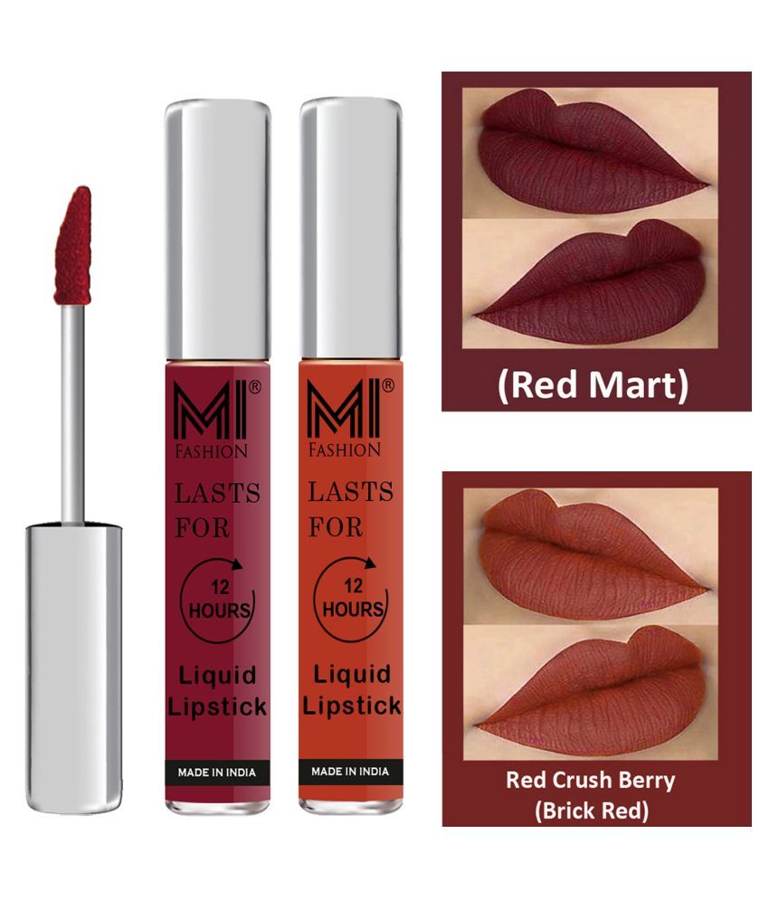     			MI FASHION Highly pigmented Lip Gloss Liquid Lipstick Brick Red Red Pack of 2 6 mL