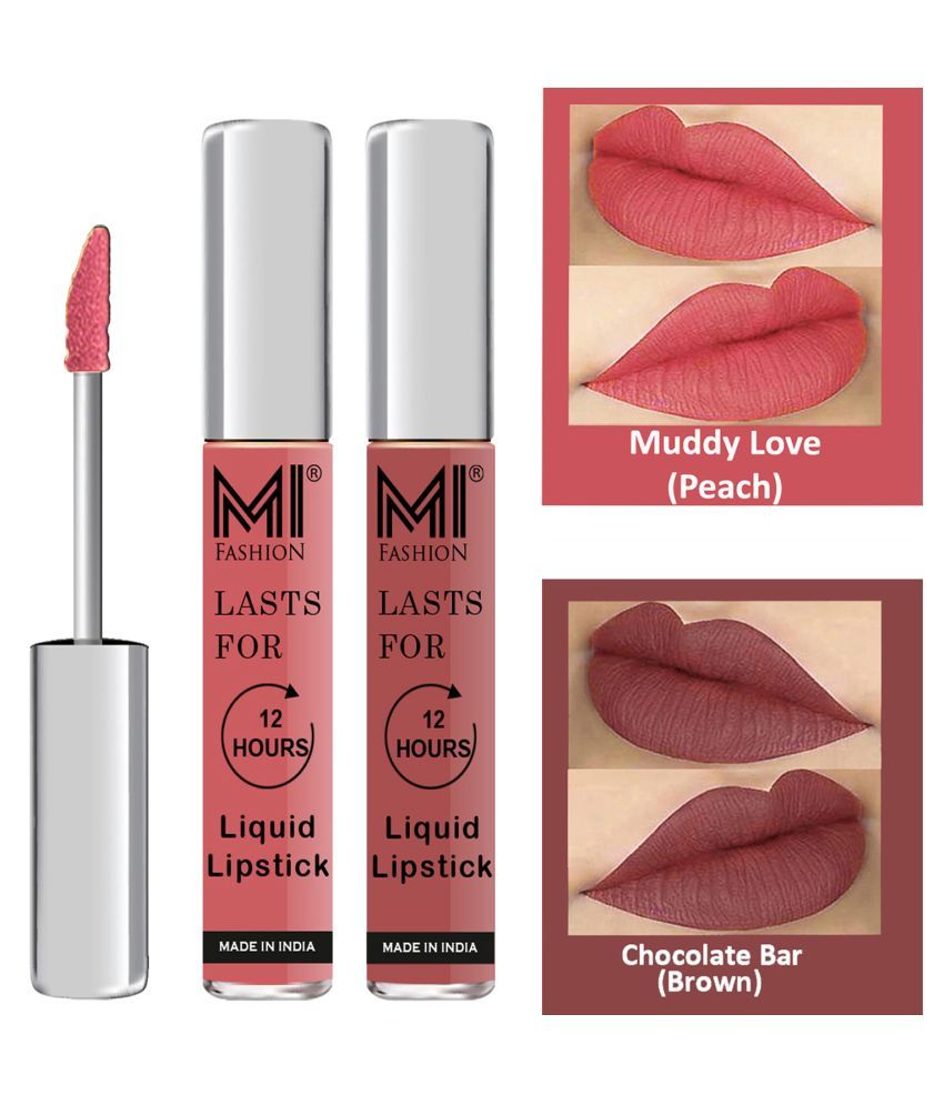     			MI FASHION Highly pigmented Lip Gloss Liquid Lipstick Brown Peach Pack of 2 6 mL