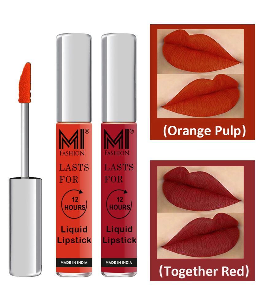     			MI FASHION Highly pigmented Lip Gloss Liquid Lipstick Together Red Orange Pack of 2 6 mL