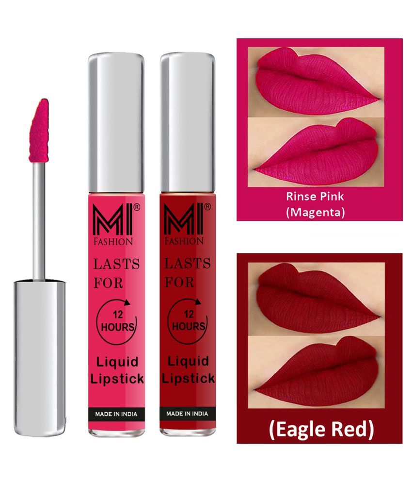     			MI FASHION Highly pigmented Lip Gloss Liquid Lipstick Eagle Red Magenta Pack of 2 6 mL