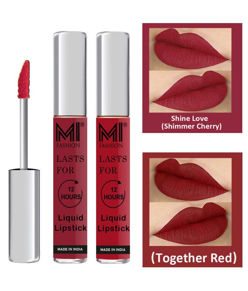     			MI FASHION Highly pigmented Lip Gloss Liquid Lipstick Together Red Cherry Pack of 2 6 mL