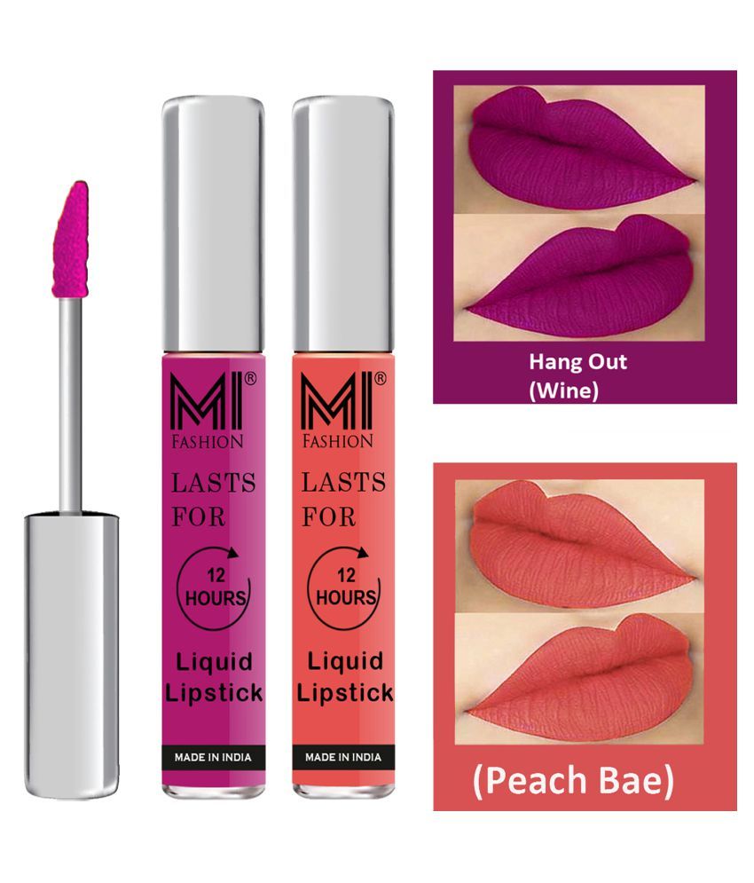     			MI FASHION Highly pigmented Lip Gloss Liquid Lipstick Peach Bae Wine Pack of 2 6 mL