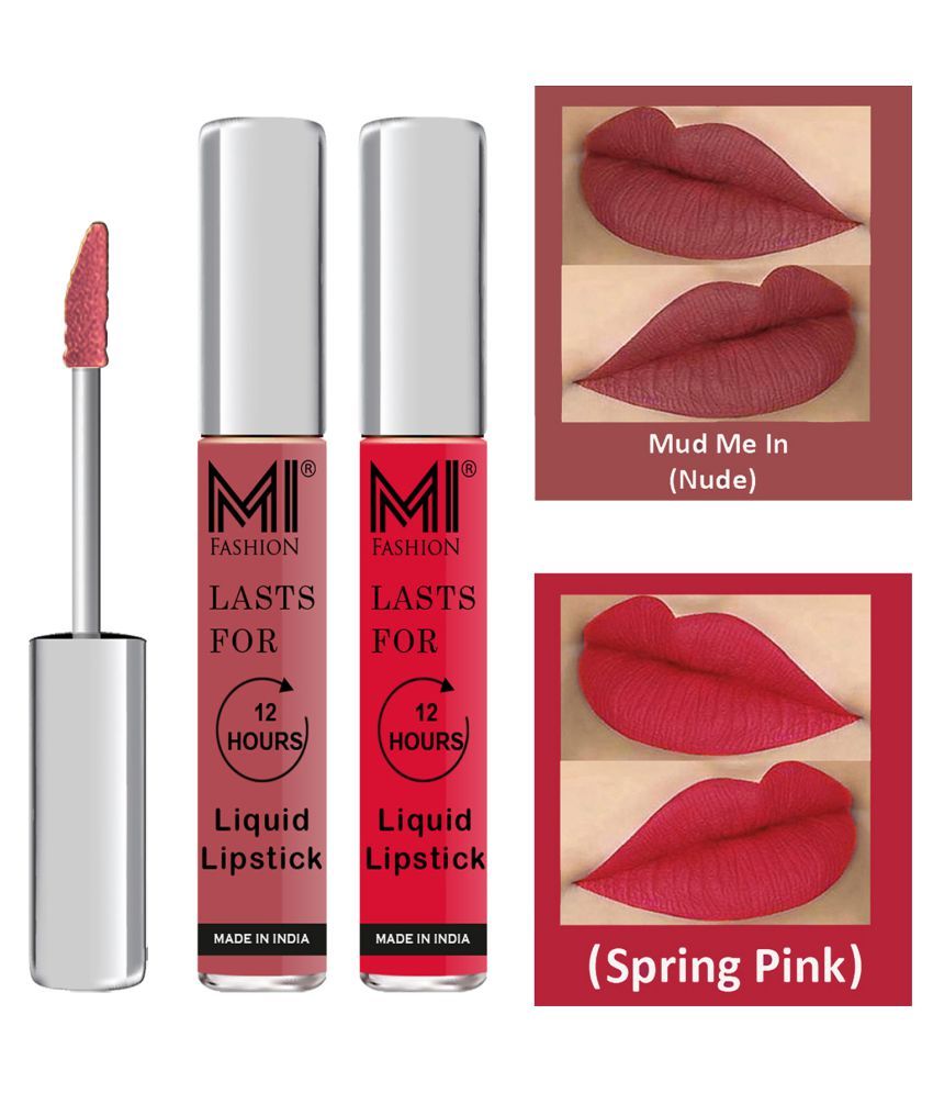     			MI FASHION Highly pigmented Lip Gloss Liquid Lipstick Spring Pink Nude Pack of 2 6 mL