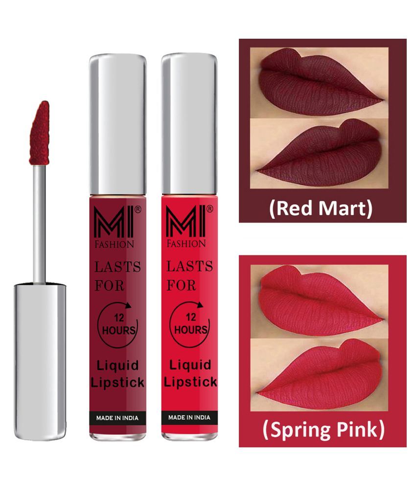     			MI FASHION Highly pigmented Lip Gloss Liquid Lipstick Spring Pink Red Pack of 2 6 mL