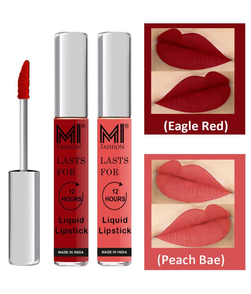     			MI FASHION Highly pigmented Lip Gloss Liquid Lipstick Peach Bae Red Pack of 2 6 mL